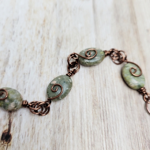 Oval Jasper Stone Wire Wrapped Coil Bracelet | Handmade Jewelry - Picture 6 of 7